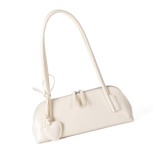 Moderne Umhängetasche mit herzförmigem Anhänger, praktische Unterarm-Abend-Handtasche aus PU-Leder, für den täglichen Gebrauch, weiß, One Size von Thewasc
