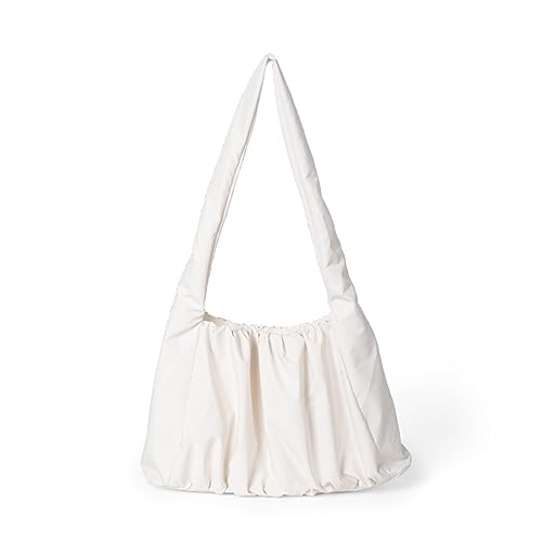 Modische Schultertasche für Mädchen und Frauen, plissiert, Reisetasche, Einkaufstasche, einfarbig, gerüschtes Design, Freizeittasche, beige, One Size von Thewasc