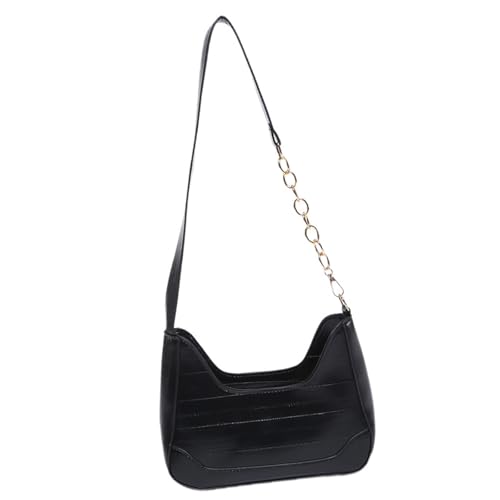 Modische Unterarm-Umhängetasche aus PU-Leder für Damen, mit Kettenriemen, lässig, einfarbig, Handtasche, Geldbörse mit Reißverschluss aus PU-Leder, Schwarz , One Size Modische Unterarm-Umhängetasche aus PU-Leder für Damen, mit Kettenriemen, lässig, einfarbig, Handtasche, Geldbörse mit Reißverschluss aus PU-Leder, Schwarz , One Size von Thewasc