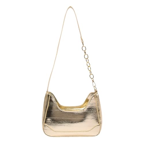 Modische Unterarm-Umhängetasche aus PU-Leder für Damen, mit Kettenriemen, lässig, einfarbig, Handtasche, Geldbörse mit Reißverschluss aus PU-Leder, gold, One Size Modische Unterarm-Umhängetasche aus PU-Leder für Damen, mit Kettenriemen, lässig, einfarbig, Handtasche, Geldbörse mit Reißverschluss aus PU-Leder, gold, One Size von Thewasc