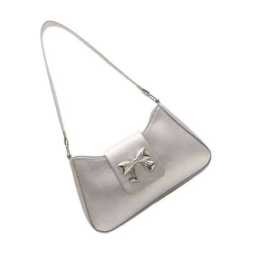 PU-Leder-Handtasche mit Schleifen-Designs, Schultertasche zur Verschönerung Ihrer Outfits für Dates, Einkaufen oder Freizeitausflüge, PU-Leder-Geldbörse, silber, One Size von Thewasc