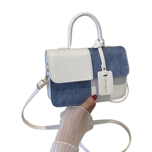Quadratische Umhängetasche, trendig, für Damen und Mädchen, Patchwork-Handtasche, modische Damen-Geldbörse, PU, weiß, One Size von Thewasc