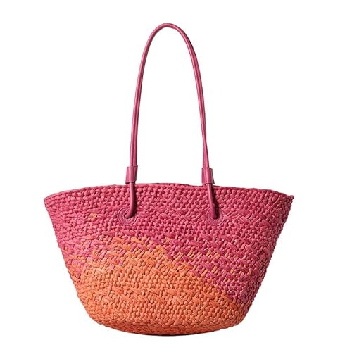 Stilvolle koreanische Stile, bunte Stroh-Handtasche mit geräumigem Innenraum, für Damen, Strand, Kontrastfarbe, Korb-Umhängetasche, Damen-Schultertasche aus Stroh, Farbe: Rouge, One Size Stilvolle koreanische Stile, bunte Stroh-Handtasche mit geräumigem Innenraum, für Damen, Strand, Kontrastfarbe, Korb-Umhängetasche, Damen-Schultertasche aus Stroh, Farbe: Rouge, One Size von Thewasc