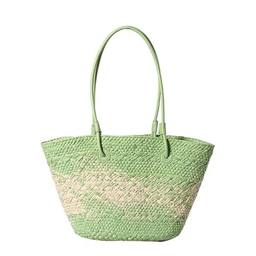 Stilvolle koreanische Stile, bunte Stroh-Handtasche mit geräumigem Innenraum, für Damen, Strand, Kontrastfarbe, Korb-Umhängetasche, Damen-Schultertasche aus Stroh, grün, One Size Stilvolle koreanische Stile, bunte Stroh-Handtasche mit geräumigem Innenraum, für Damen, Strand, Kontrastfarbe, Korb-Umhängetasche, Damen-Schultertasche aus Stroh, grün, One Size von Thewasc