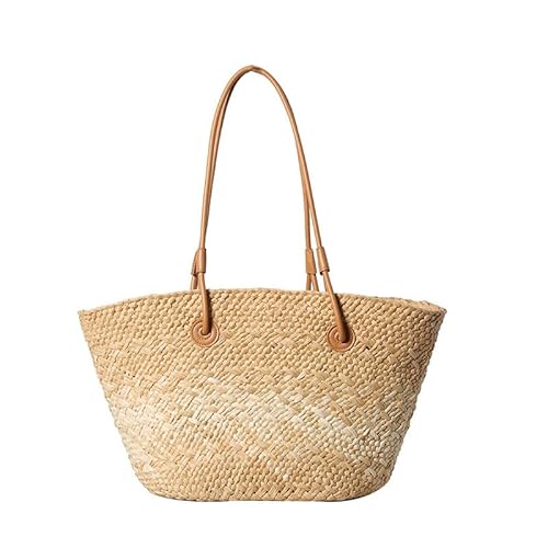 Stilvolle koreanische Stile, bunte Stroh-Handtasche mit geräumigem Innenraum, für Damen, Strand, Kontrastfarbe, Korb-Umhängetasche, Damen-Schultertasche aus Stroh, khaki, One Size von Thewasc