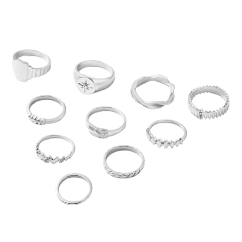 Thewasc 10 Stück Modische Legierungsringe Geometrische Manschettenringe Set Accessoire Für Frauen Trendy Handgefertigtes Modezubehör Party Kee von Thewasc