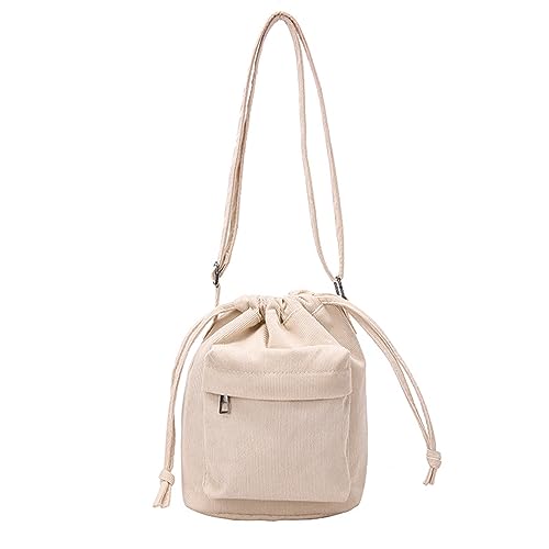 Thewasc 2023 einfache modische Eimertasche für Mädchen, Umhängetasche, Umhängetasche, Kordelzug, Kordsamt, trendig, vielseitig, Damen-Geldbörse, Kordelzug, Crossbody, weiß, One Size von Thewasc