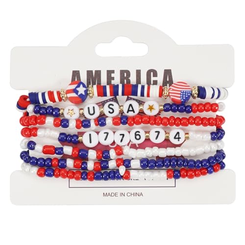 Thewasc 6pcs Mehrzweck Perlen Armbänder Independence Day Party Geschenke Mit Sternanhängen Täglich Lässiger Gebrauch Stilvolle Outfits Amerikaner Flag Star Charm Jewelry von Thewasc