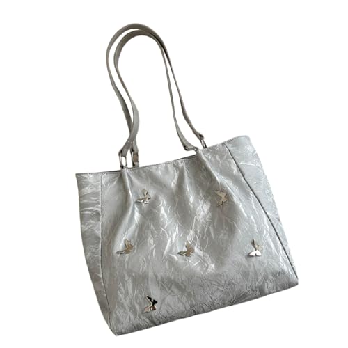 Thewasc Ästhetische Damen-Schultertasche mit Schmetterlings-Design, große Kapazität, für Arbeit und Freizeit, PU-Leder, Reißverschluss, Unterarm-Handtasche, Schmetterlings-Schultertasche, silber, One Thewasc Ästhetische Damen-Schultertasche mit Schmetterlings-Design, große Kapazität, für Arbeit und Freizeit, PU-Leder, Reißverschluss, Unterarm-Handtasche, Schmetterlings-Schultertasche, silber, One von Thewasc