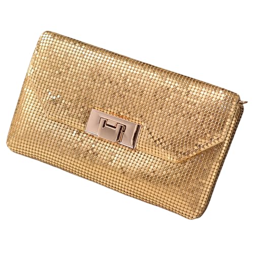 Thewasc Anspruchsvolle Aluminium-Mesh-Handtasche bietet einen stilvollen Look für modische Frauen, Schultertasche für Partys und Empfänge, modernes Damen-Accessoire, gold, One Size von Thewasc