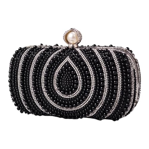 Thewasc Einzigartige Handtasche mit Perlen verziert, modische Abendtasche, Schultertasche, Crossbody-Tasche für Hochzeiten und Partys, mit Perlen, Schwarz , One Size von Thewasc