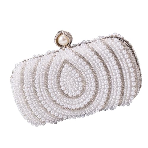 Thewasc Einzigartige Handtasche mit Perlen verziert, modische Abendtasche, Schultertasche, Crossbody-Tasche für Hochzeiten und Partys, mit Perlen, weiß, One Size von Thewasc