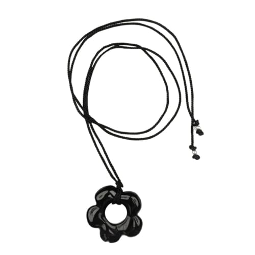 Thewasc Einzigartiger schwarzer Blumen-Anhänger mit verstellbarer Länge Schlüsselbeinkette, ideal für trendige Frauen, stilvolle Halsband-Halskette von Thewasc
