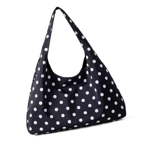 Thewasc Elegante Schultertasche für modische Frauen, praktische Handtasche, gepunktet, Leinen, Achsel-Geldbörse für einfaches Tragen und Aufbewahren, Mehrzweck-Einkaufstasche, Schwarz , One Size von Thewasc