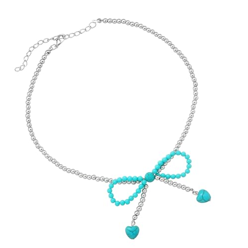 Thewasc Eleganter Türkis-Anhänger mit Schleife, Herz-Detail, Schlüsselbein-Halskette, Schmuck, Geschenk, modisches Retro-Accessoire von Thewasc