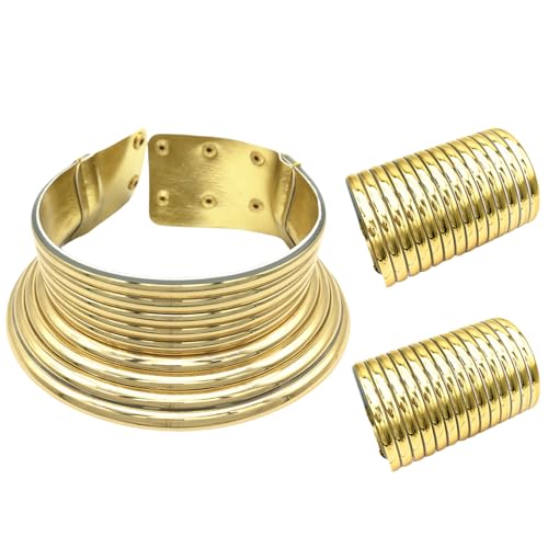 Thewasc Elegantes Tribal-inspiriertes Schmuck-Set mit langem Hals, zeitgenössisches ethnisches Halsband und Ohrringe, Set für Partys von Thewasc