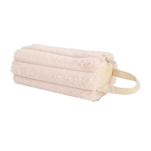 Thewasc Federmäppchen mit hoher Kapazität und Griff, Plüsch-Stifttasche, große Bleistifte, Reise-Kosmetik für Studenten, Erwachsene, Frauen, tragbare Make-up-Aufbewahrung, beige, Mass Beauty von Thewasc