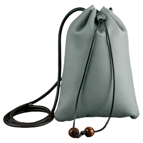 Thewasc Filigrane PU-Leder-Aufbewahrungstaschen, funktionelle Schultertaschen, Kordelzug-Tasche für Münzkarten und kleine Gegenstände, Vintage-PU-Ledertasche, hellblau, One Size von Thewasc