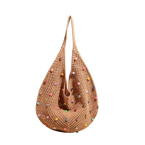 Thewasc Frauen Häcet Umhängetasche Mit Farbigen Perlen Handtasche Seaside Tasche Schöne Achselhöhle Mode Beach Für Travel Women Beach Strand Unterarmer Mode Handtasche Schöne Schulter von Thewasc