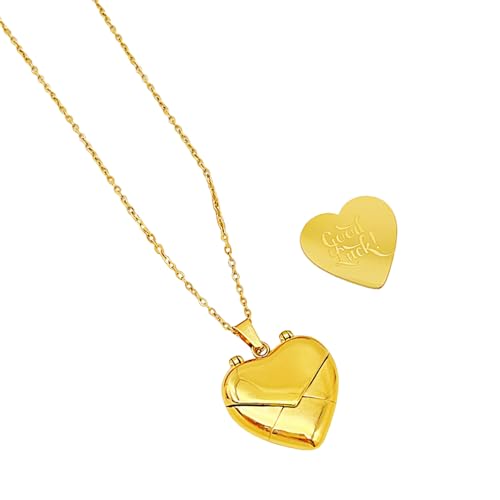Thewasc Halskette mit Herz-Umschlag-Anhänger, geheimes Geschenk, Nachricht, verstellbare Länge, Schlüsselbeinkette, Party-Schmuck, Geschenk, gravierbar, Herz-Medaillon, Umschlag-Halskette von Thewasc