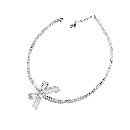 Thewasc Halskette mit Perlen, verstellbar, Schlüsselbeinkette mit auffälligem Schleifen-Charm, für besondere Anlässe Thewasc Halskette mit Perlen, verstellbar, Schlüsselbeinkette mit auffälligem Schleifen-Charm, für besondere Anlässe von Thewasc