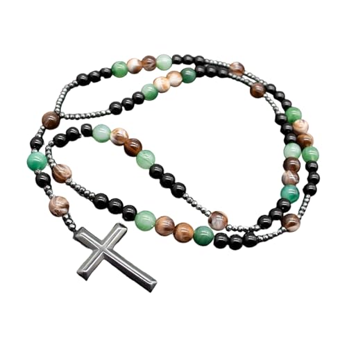 Thewasc Herren Schwarz Brauner Perlen Halskette Mit Robuster Kreuze Charme Religiöses Symbol Unisex Spirituelle Halskette Unisex Spirituell von Thewasc