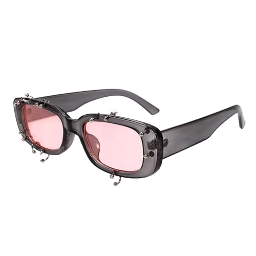 Thewasc Hiphop Nieten-Sonnenbrille mit UV400-Schutz, PC-Linse, modischer Punk-Rahmen für Erwachsene, Unisex, Outdoor-Streetwear, Sonnenschutz, Brille, Gray Frame Powder Sl von Thewasc