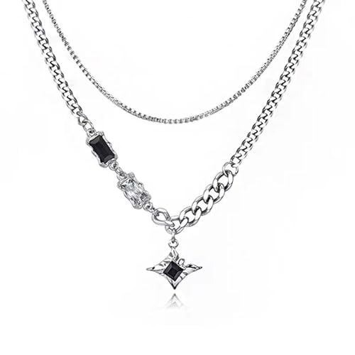 Thewasc Moderne Herren-Halskette mit Doppelkette, trendiger Stern-Anhänger, Hip-Hop-Accessoire, vielseitiger Unisex-Schmuck für legere Anlässe, trendige Schlüsselbeinkette von Thewasc