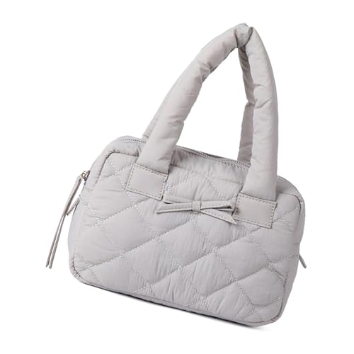 Thewasc Modische Damen-Handtasche aus Nylon, klein, mit Schleife, kariert, gesteppt, mit Reißverschluss, für Arbeit und Freizeit, gestepptes Karomuster, grau, One Size von Thewasc