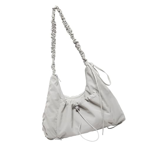 Thewasc Modische Nylon-Umhängetasche mit plissiertem Riemen, verstellbar, große Kapazität, Crossbody-Tasche für Damen, grau, One Size Thewasc Modische Nylon-Umhängetasche mit plissiertem Riemen, verstellbar, große Kapazität, Crossbody-Tasche für Damen, grau, One Size von Thewasc