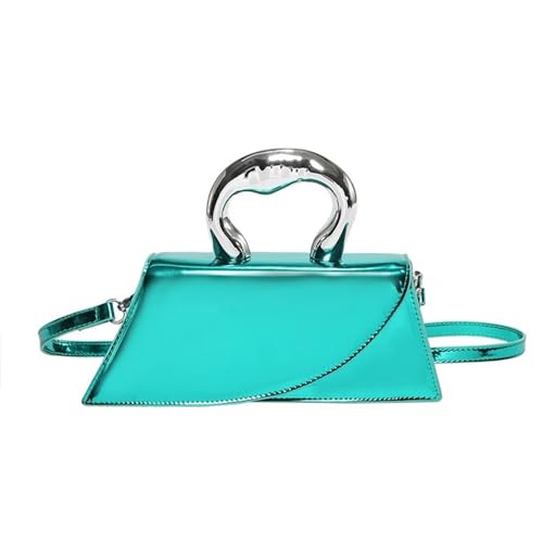 Thewasc Modische Umhängetasche für Damen, mit silberfarbenem Griff, PU-Leder, Kuriertasche, einfarbig, Umhängetasche, Clutch, Damen-Schultertasche, Kuriertasche mit Griff, einfarbig, grün, One Size von Thewasc
