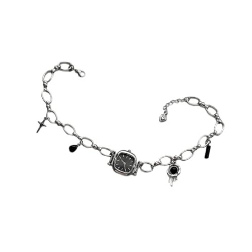 Thewasc Punk-inspirierte, süße, coole Schlüsselbein-Kettenanhänger, Halskette mit freiliegender mechanischer Taschenuhr, Retro-Design, einzigartige Steampunk-Halskette für Damen, Schwarz von Thewasc