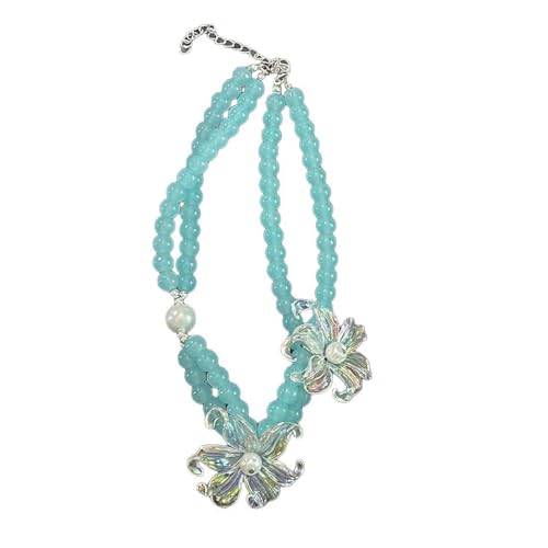Thewasc Retro-Charm-Halskette mit floralem Akzent, Kunstperlen und Legierung, Schlüsselbein-Kette, zarter Schmuck, Geschenk, Blumenperlen, doppellagige Halskette, Einheitsgröße, Wie beschrieben, Wie von Thewasc