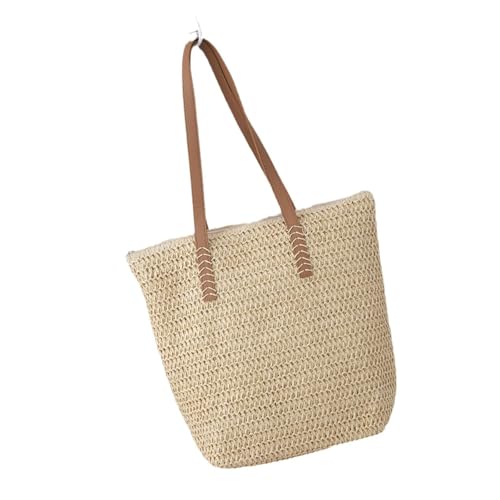 Thewasc Stilvolle Strohtasche für Damen mit sicherem Reißverschluss, Schultertasche, lässige Handtasche, ideal für Strandurlaub und mehr freundlichen Strohhalm, beige, One Size von Thewasc