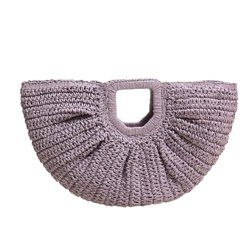 Thewasc Stilvolle gewebte Strandtasche für Damen, Abendtasche, Clutch, großes Fassungsvermögen, Handtasche mit Mondmuster, Strohtasche, violett, One Size Thewasc Stilvolle gewebte Strandtasche für Damen, Abendtasche, Clutch, großes Fassungsvermögen, Handtasche mit Mondmuster, Strohtasche, violett, One Size von Thewasc
