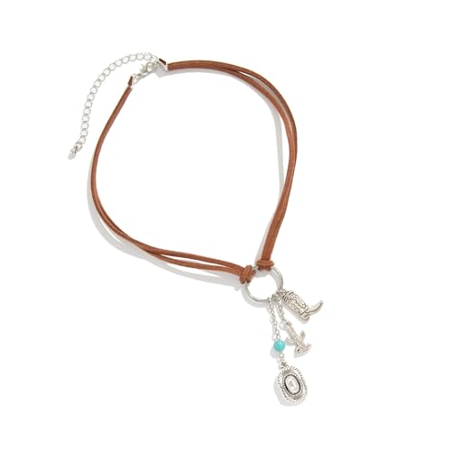 Thewasc Strassverzierte Cowboystiefel-Halskette, multifunktionales Accessoire, Legierung, Textur für Outfit, Styling, Western-Cowboy-Halskette von Thewasc