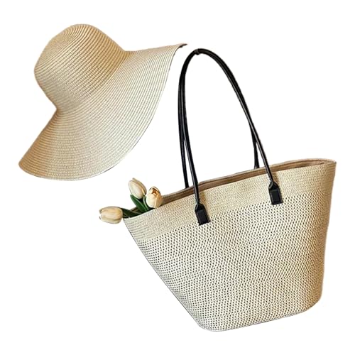 Thewasc Strohtasche, leicht und praktisch, Schultertasche, großes Fassungsvermögen, Unterarm-Geldbörse, lässige Handtasche für modische Frauen, Stadteinkauf, beige, One Size Thewasc Strohtasche, leicht und praktisch, Schultertasche, großes Fassungsvermögen, Unterarm-Geldbörse, lässige Handtasche für modische Frauen, Stadteinkauf, beige, One Size von Thewasc