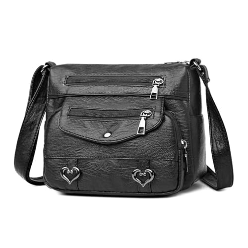 Thewasc Umhängetasche aus PU-Leder mit mehreren Taschen, modische Unisex-Umhängetasche, vielseitige einzelne Schulter für Mädchen, multifunktionales und vielseitiges Design, Schwarz , One Size von Thewasc