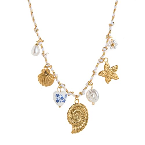 Thewasc Verstellbare Knoten-Seilkette mit Muschel, Seestern/Sonne, Mond, Seepferdchen, Anhänger, für Urlaub, Schmuck, Zubehör, leicht, verstellbar, Urlaubsschmuck, Einheitsgröße, Wie beschrieben, Wie von Thewasc