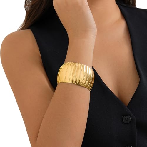 Thewasc Vintage Punk Metal Wide Bangles Statement Hand Schmuck Metall Textur Grunge Schmuck Steampunks Armreifen Für Mode Outfit von Thewasc