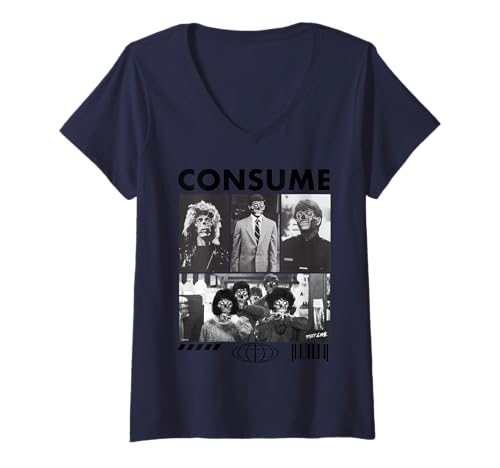 Damen They Live Consume Aliens Collage T-Shirt mit V-Ausschnitt Damen They Live Consume Aliens Collage T-Shirt mit V-Ausschnitt von They Live