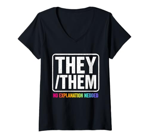 Damen They Them Nonbinary Queer Sichtbarkeit LGBTQ Stolz Vielfalt T-Shirt mit V-Ausschnitt von They Them Designs