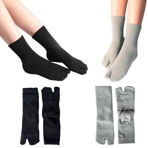 2 Paar warme Winter-Tabi-Socken | elastisches geteiltes Design mit zwei Zehen für Flip-Flops | gemütliche Baumwoll-Plüsch-Knöchelsocken für Herren und Damen | Unisex | japanische V-Socken, #2, von ThiCc