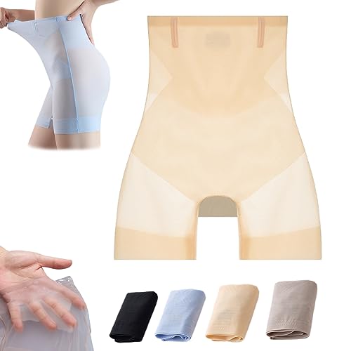 Damen Ultra Slim Bauchkontrolle Hip Lift Höschen - Sommer Hohe Taille Nahtlose Eisseide Slip Body Shaper Unterwäsche Girdle Panty, beige, L von ThiCc