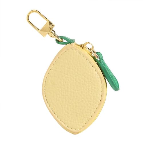 Niedlicher Obst-Ledertaschen-Anhänger - Kawaii Y2K Schlüsselanhänger Mini PU Geldbörse Reißverschluss Münzbörse Wechseltasche Geschenk Zubehör für Handtasche Rucksack Dekoration Reise, zitronengelb von ThiCc