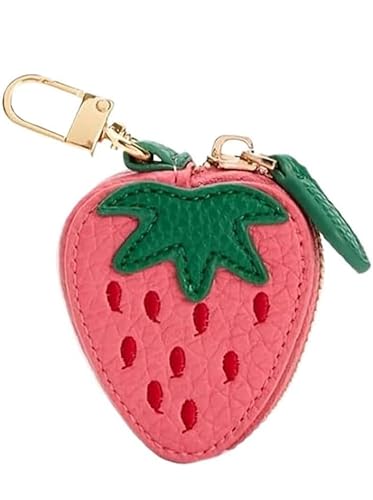 Niedlicher Obst-Ledertaschen-Anhänger - Kawaii Y2K Schlüsselanhänger Mini PU Geldbörse Reißverschluss Münzbörse Wechseltasche Geschenk Zubehör für Handtasche Rucksack Dekoration Reise, erdbeere von ThiCc