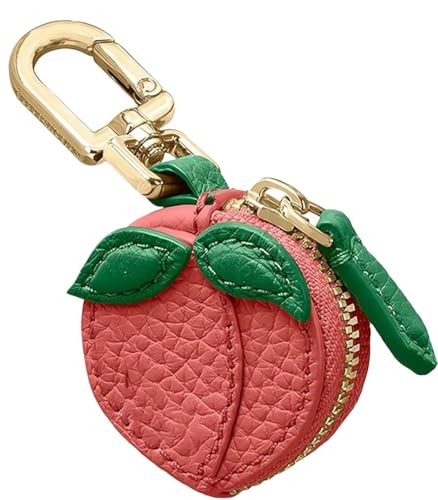 Niedlicher Obst-Ledertaschen-Anhänger - Kawaii Y2K Schlüsselanhänger Mini PU Geldbörse Reißverschluss Münzbörse Wechseltasche Geschenk Zubehör für Handtasche Rucksack Dekoration Reise, pfirsich von ThiCc