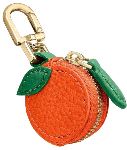 Niedlicher Obst-Ledertaschen-Anhänger - Kawaii Y2K Schlüsselanhänger Mini PU Geldbörse Reißverschluss Münzbörse Wechseltasche Geschenk Zubehör für Handtasche Rucksack Dekoration Reise, tangerine von ThiCc