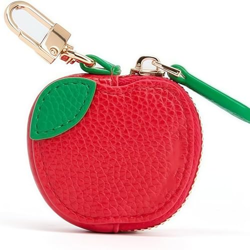 Niedlicher Obst-Ledertaschen-Anhänger - Kawaii Y2K Schlüsselanhänger Mini PU Geldbörse Reißverschluss Münzbörse Wechseltasche Geschenk Zubehör für Handtasche Rucksack Dekoration Reise, apfelgrün von ThiCc