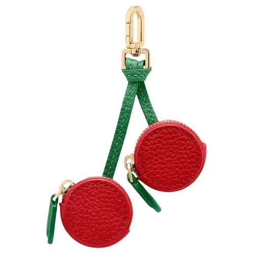 Niedlicher Obst-Ledertaschen-Anhänger - Kawaii Y2K Schlüsselanhänger Mini PU Geldbörse Reißverschluss Münzbörse Wechseltasche Geschenk Zubehör für Handtasche Rucksack Dekoration Reise, cherry, Casual von ThiCc